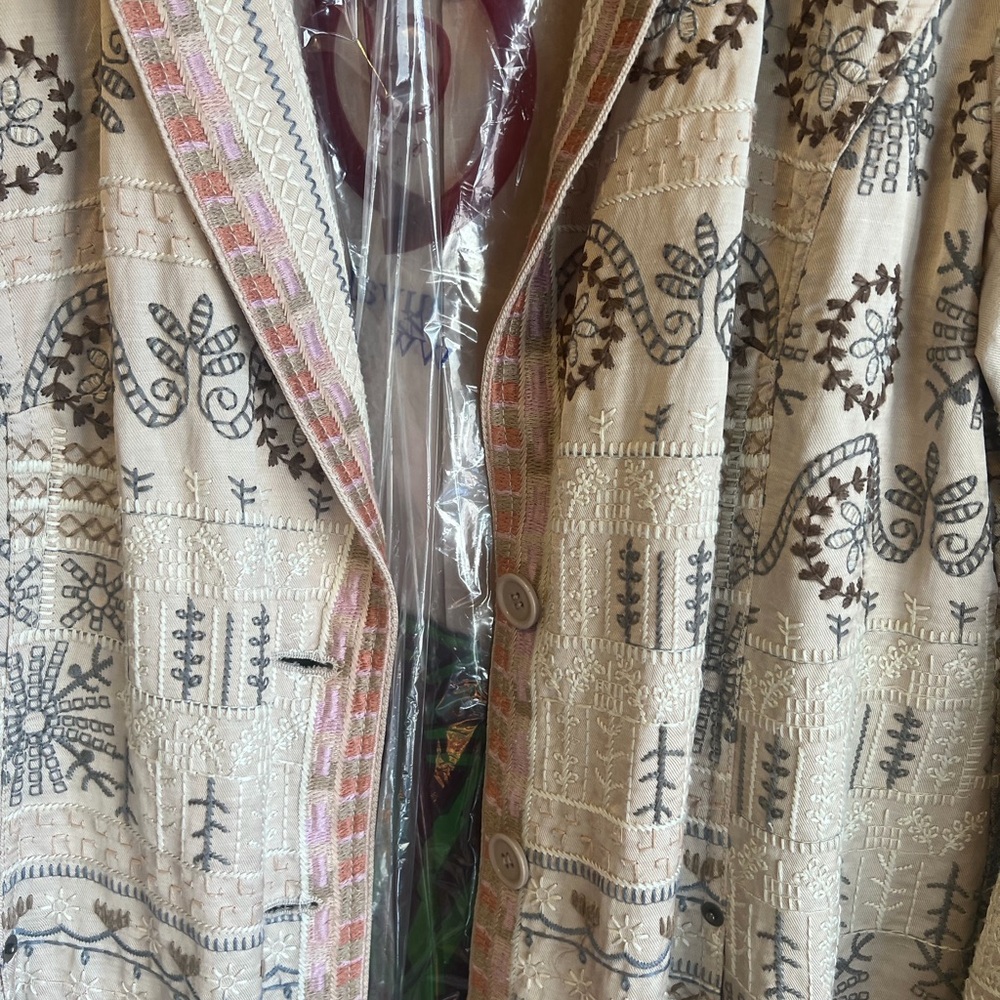 Johnny Was Embroidered Blazer with Subtle Pink Trim